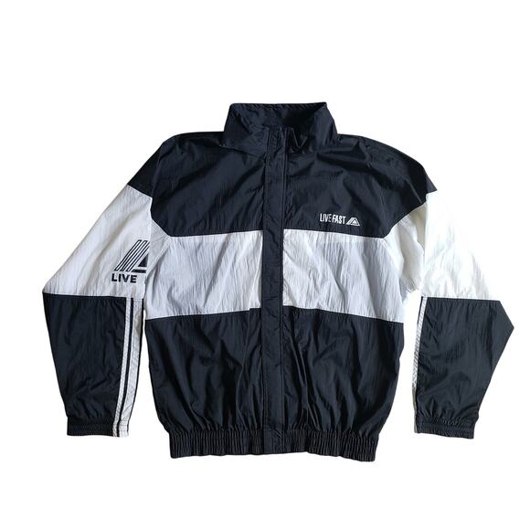 VTG Windbreaker Jacket Live Fast Men XL Stefano Ripstop Outdoor Mock Neck Bomber - Picture 1 of 9